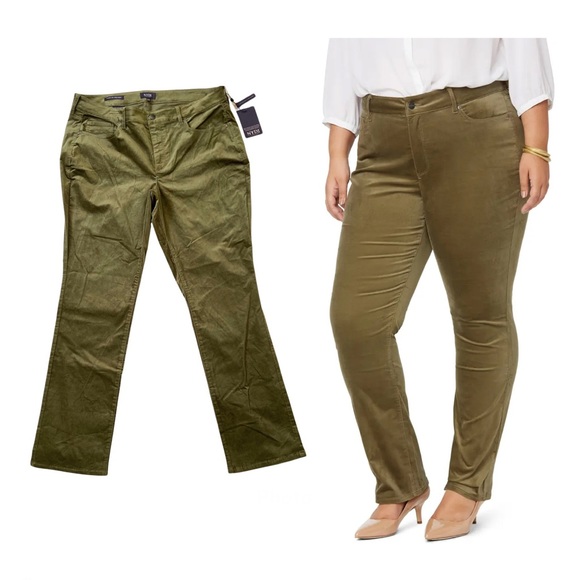 NYDJ Pants - NWT NYDJ Marilyn Straight Leg Velvet Pants in Martini Olive Plus Size 16 W